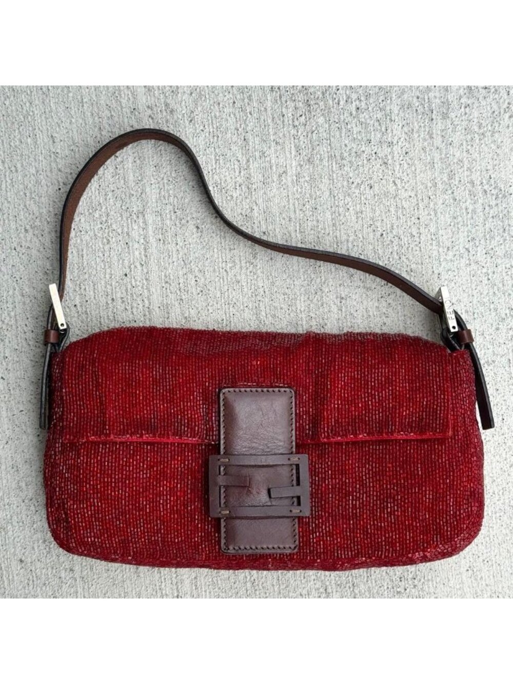 Fendi Beads Baguette Red Shoulder Bag